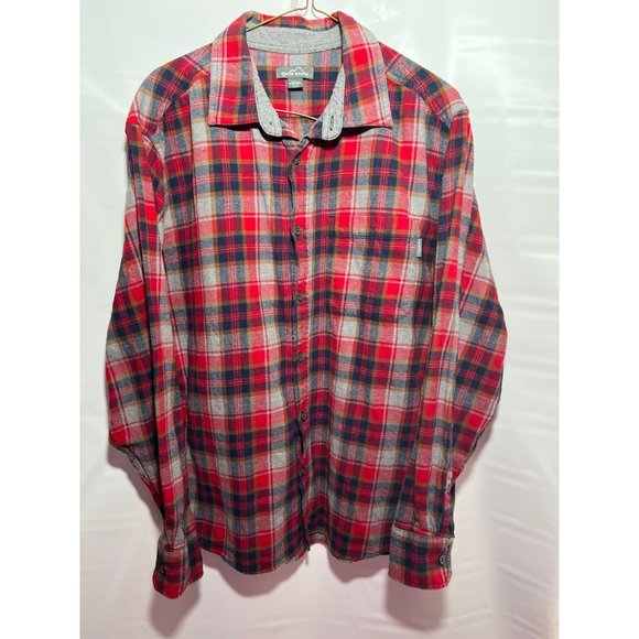 Eddie Bauer Shirt Mens xl Red Plaid Long Sleeve Button Down Flannel - Picture 1 of 5